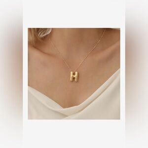 Bubble Letter Necklace Gold, 18K Gold Plated Balloon Letter Initial H Necklace